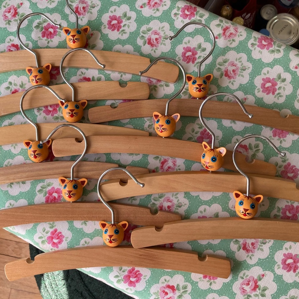 Wooden Children’s Clothing Hangers with 3-D Cat Faces